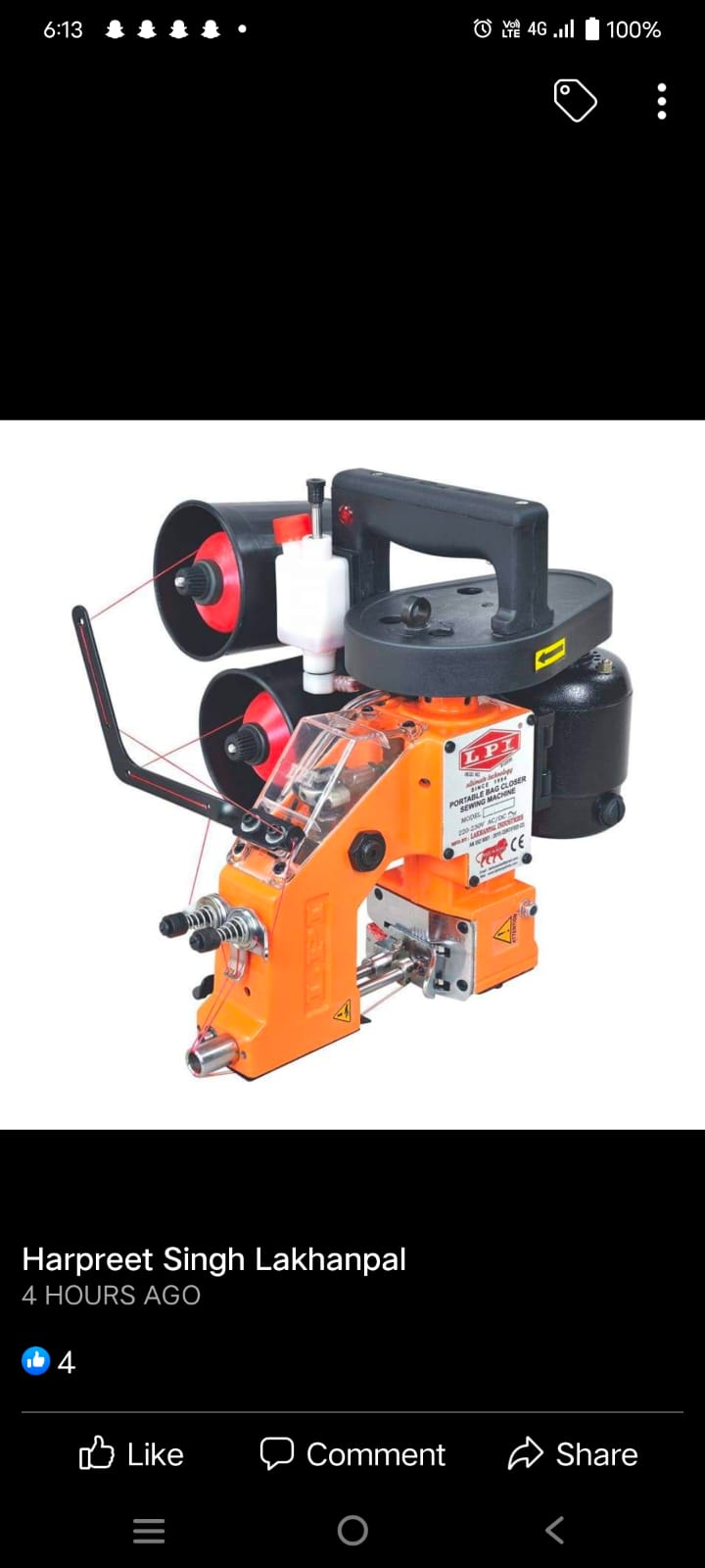 LPI Double Needle Bag Closer Sewing Machine — orange heavy duty industrial bag stitching, Gujarat
