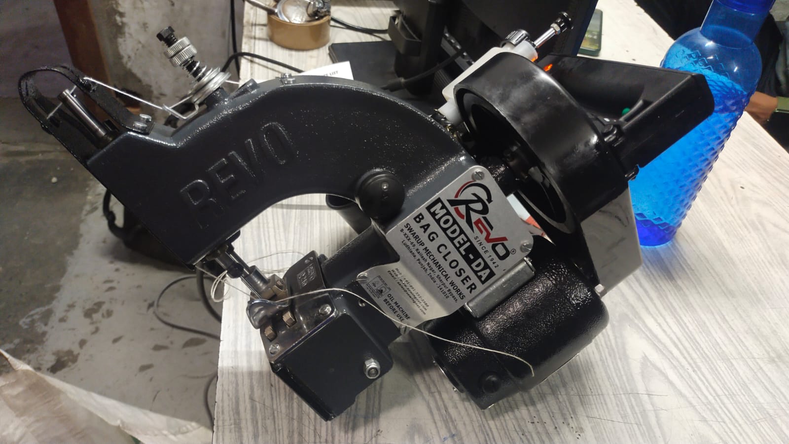 REVO Bag Closer Stitching Machine Model DA — heavy duty cast iron, Swarup Mechanical Works Ludhiana since 1942